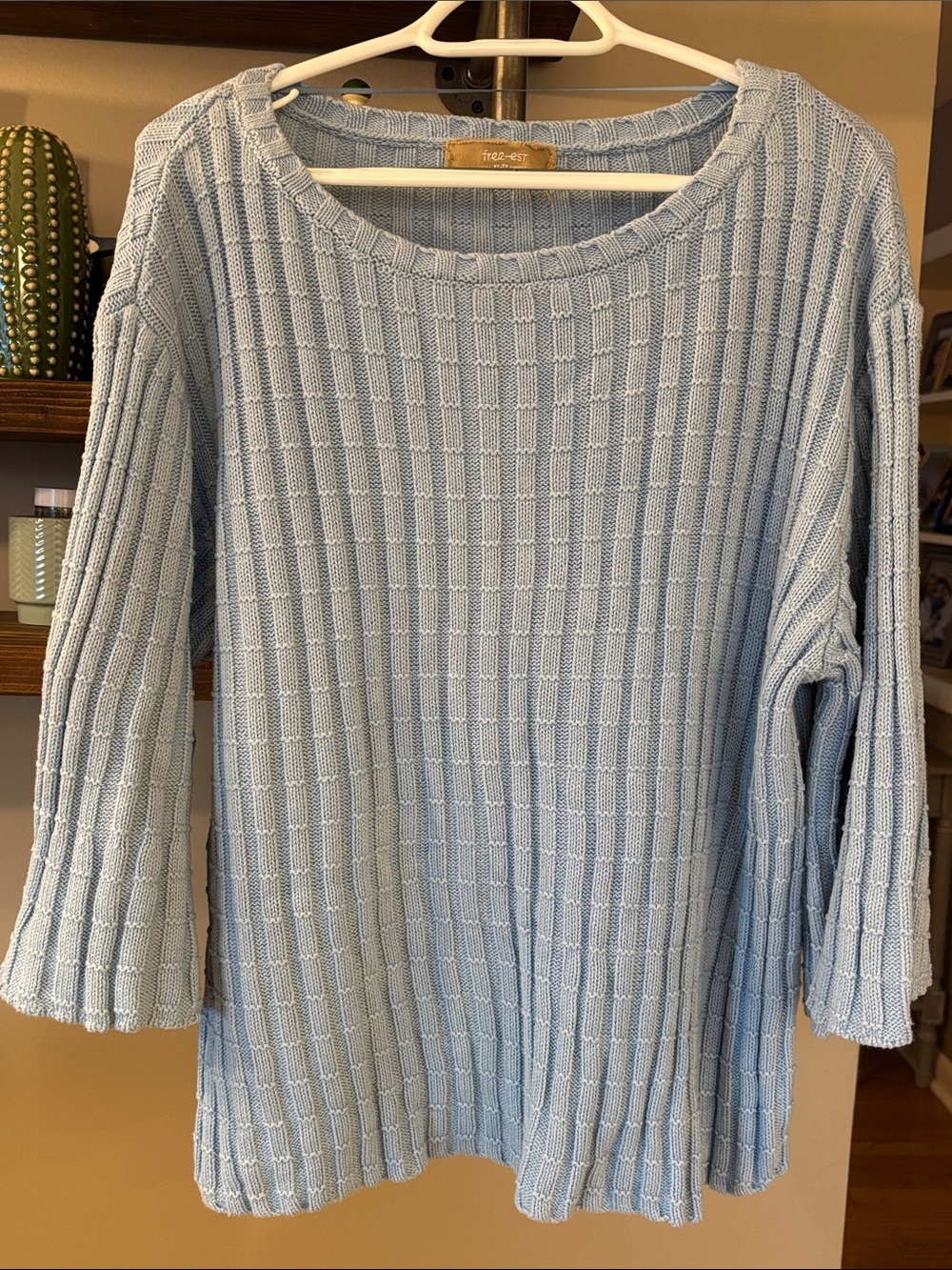 Free-est by Free People Light Blue Textured Knit Sweater | Flare Sleeve Size XS